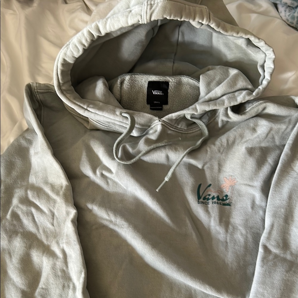 Vans Gray and Green Hoodie with Logo and Drawstring